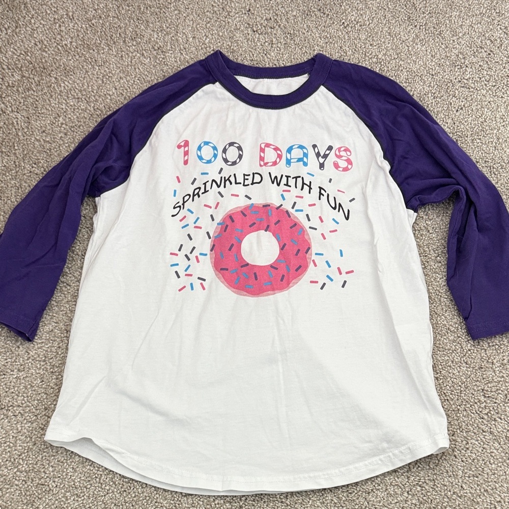 Sport-Tek Kids Long Sleeve Tee - Purple and White - 100 day of school shirt
